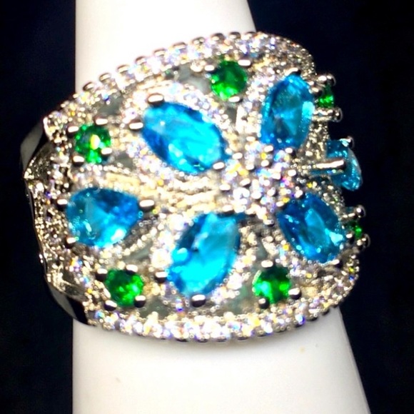 Art Deco Vintage Style Sterling Silver Tanzanite & Sapphire  Ring - Picture 4 of 10